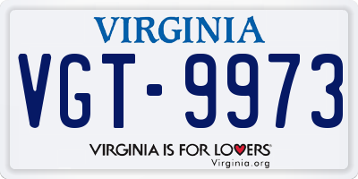 VA license plate VGT9973