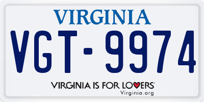 VA license plate VGT9974