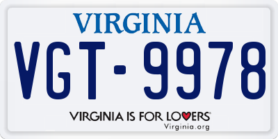VA license plate VGT9978