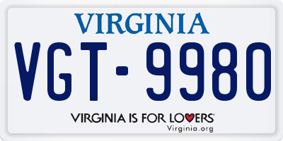 VA license plate VGT9980