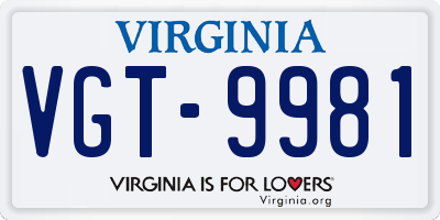 VA license plate VGT9981