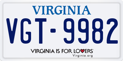 VA license plate VGT9982