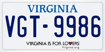 VA license plate VGT9986