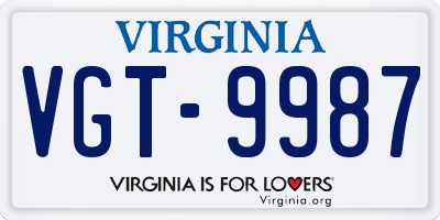 VA license plate VGT9987
