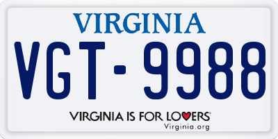 VA license plate VGT9988
