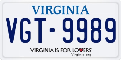 VA license plate VGT9989