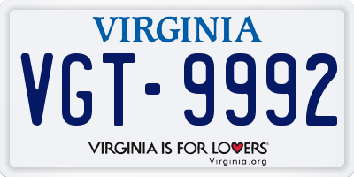 VA license plate VGT9992