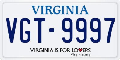 VA license plate VGT9997