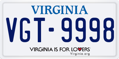 VA license plate VGT9998