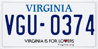 VA license plate VGU0374
