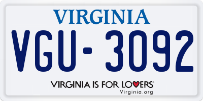 VA license plate VGU3092