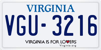 VA license plate VGU3216