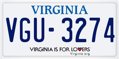 VA license plate VGU3274