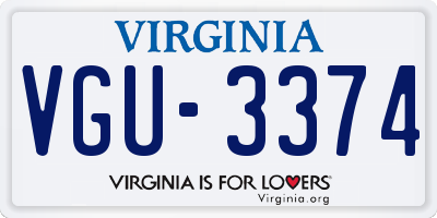 VA license plate VGU3374