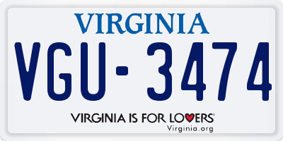 VA license plate VGU3474