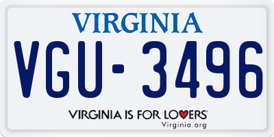 VA license plate VGU3496