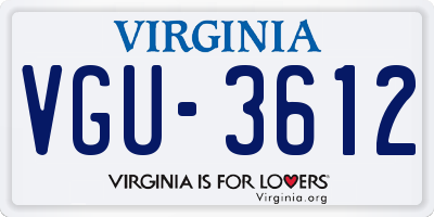 VA license plate VGU3612