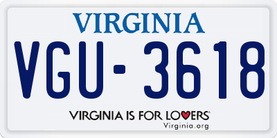 VA license plate VGU3618