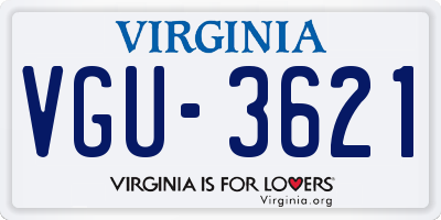 VA license plate VGU3621