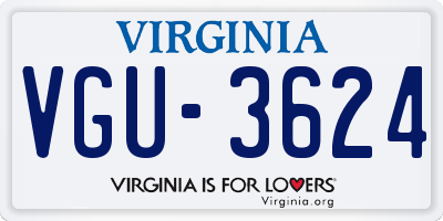 VA license plate VGU3624