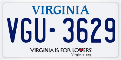 VA license plate VGU3629