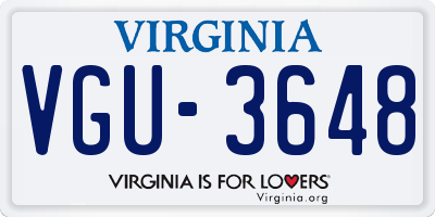 VA license plate VGU3648