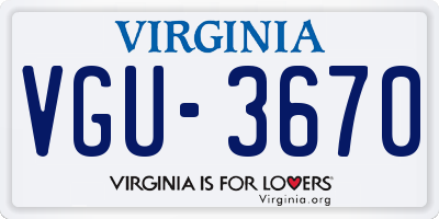 VA license plate VGU3670