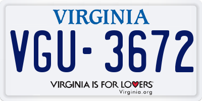 VA license plate VGU3672