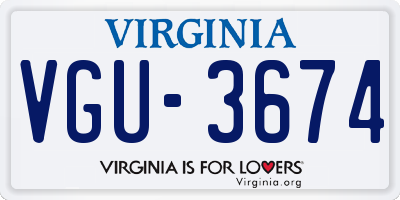 VA license plate VGU3674