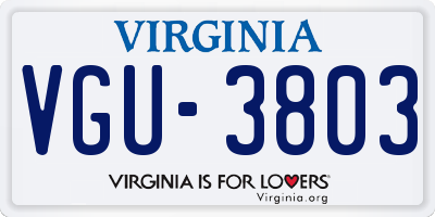 VA license plate VGU3803