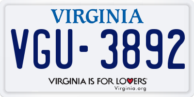 VA license plate VGU3892