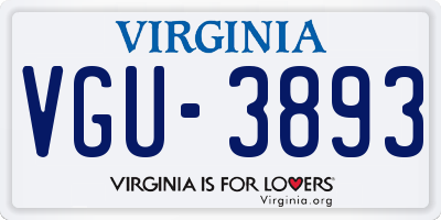 VA license plate VGU3893