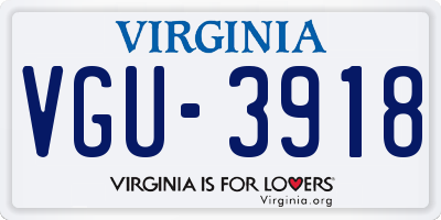 VA license plate VGU3918