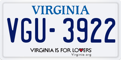 VA license plate VGU3922