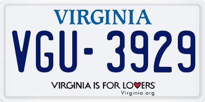 VA license plate VGU3929