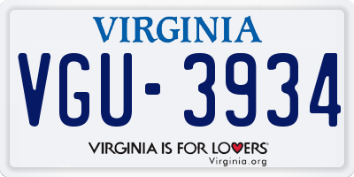 VA license plate VGU3934