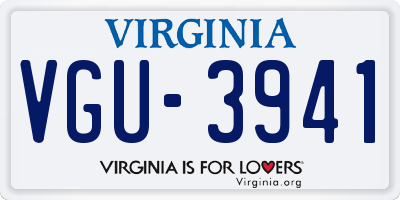 VA license plate VGU3941