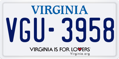 VA license plate VGU3958