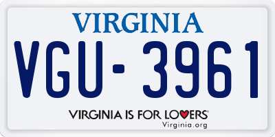 VA license plate VGU3961