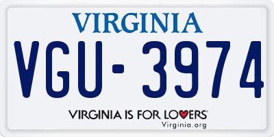 VA license plate VGU3974