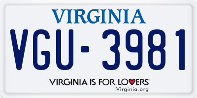 VA license plate VGU3981