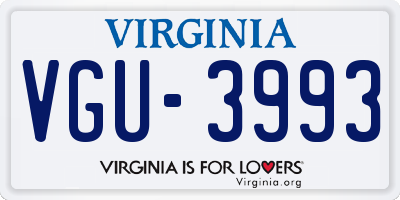 VA license plate VGU3993