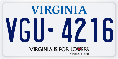 VA license plate VGU4216