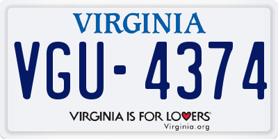 VA license plate VGU4374