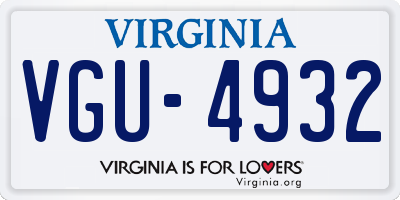VA license plate VGU4932