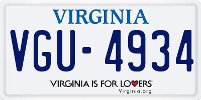 VA license plate VGU4934
