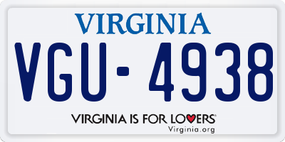 VA license plate VGU4938
