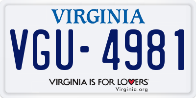 VA license plate VGU4981