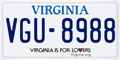 VA license plate VGU8988