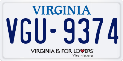 VA license plate VGU9374